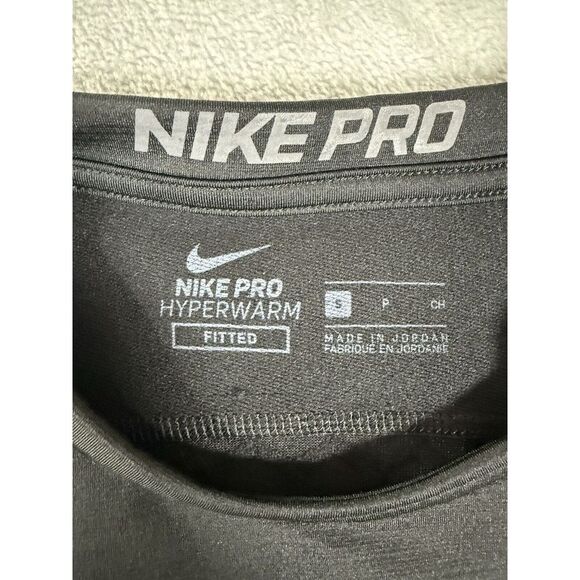 Nike Pro Shirt Mens Small Black Hyper Warm Fitted Long Sleeve Top - Picture 3 of 11